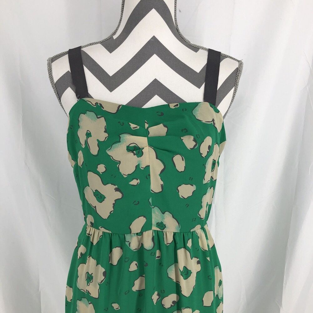 I Heart Ronson Green Abstract Floral Smocked Back Sleeveless Dress Medium
